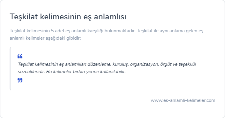 Teşkilat kelimesinin eş anlamlısı nedir?