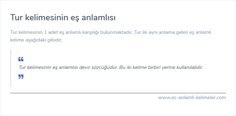 Tur kelimesinin es anlamlisi nedir