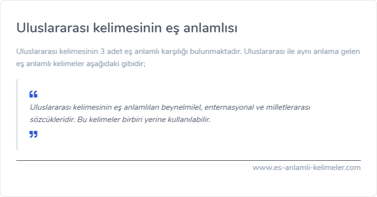 Uluslararası kelimesinin eş anlamlısı ne?