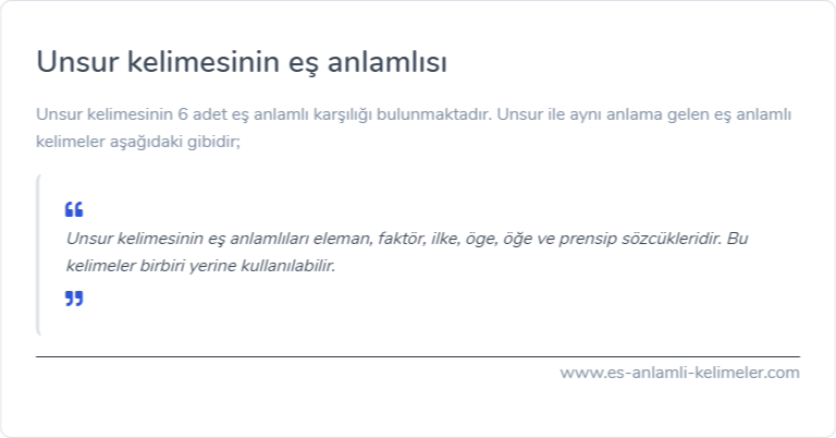 Unsur kelimesinin es anlamlisi nedir