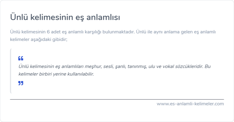 Ünlü kelimesinin eş anlamı nedir?