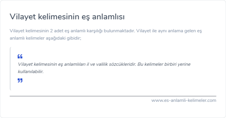 Vilayet kelimesinin es anlamlisi ne