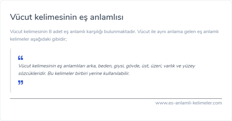 Vücut kelimesinin eş anlamı nedir?