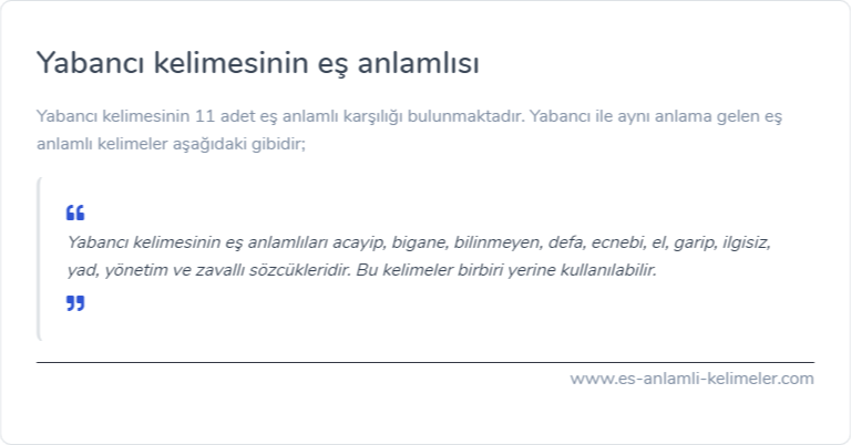 Yabancı eş anlamı nedir?