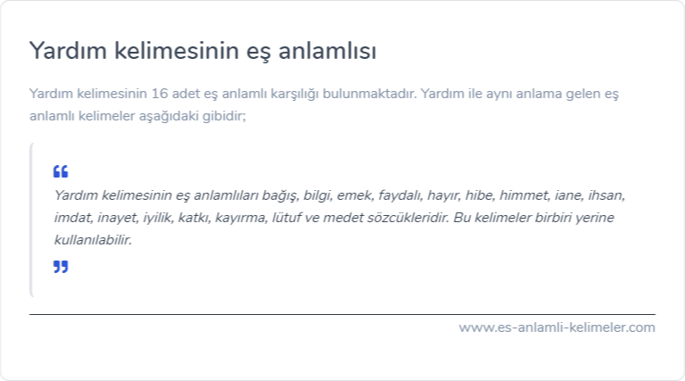 Yardım kelimesinin eş anlamlısı