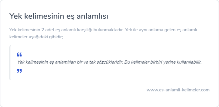 Yek eş anlamlısı ne?