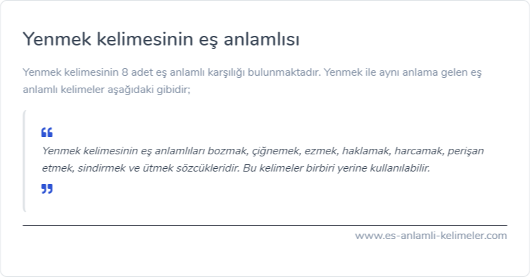 Yenmek kelimesinin es anlami