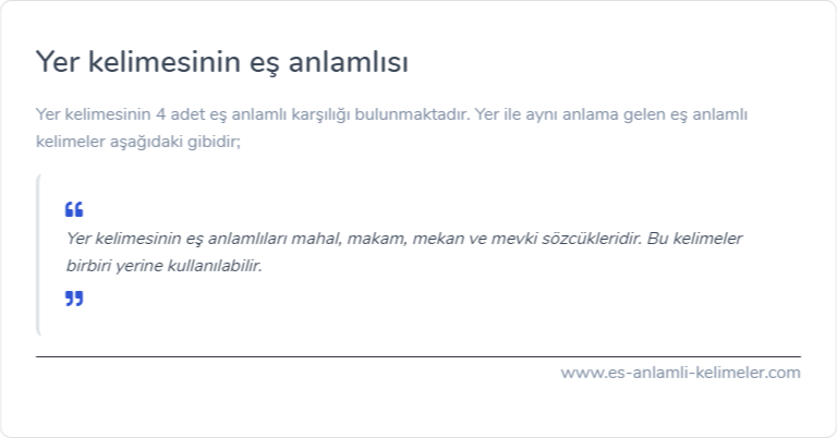 Yer eş anlamı ne?