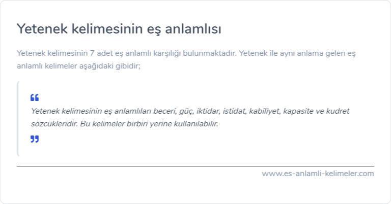 Yetenek kelimesinin eş anlamı nedir?