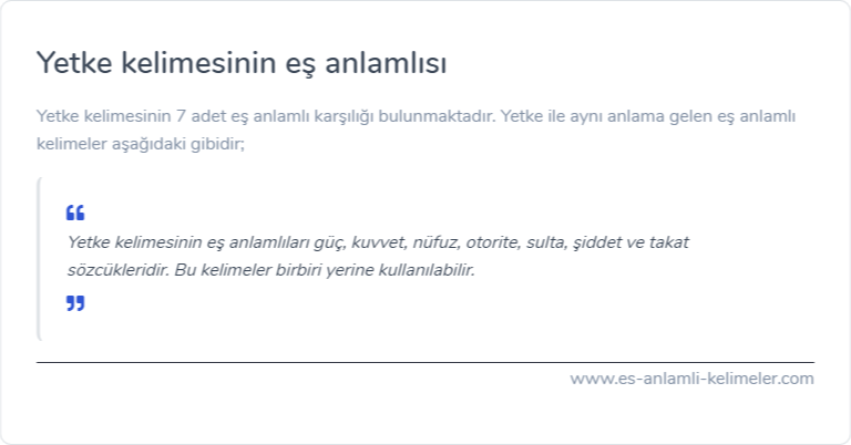 Yetke kelimesinin eş anlamlısı nedir?