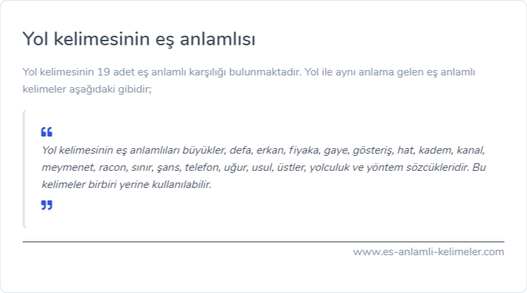 Yol es anlami nedir?