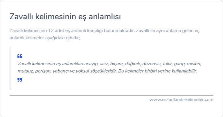 Zavallı kelimesinin es anlamlisi ne