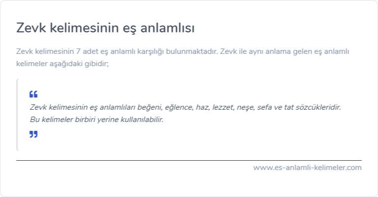 Zevk kelimesinin es anlamlisi nedir