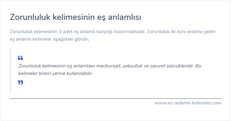 Zorunluluk kelimesinin eş anlamlısı nedir?